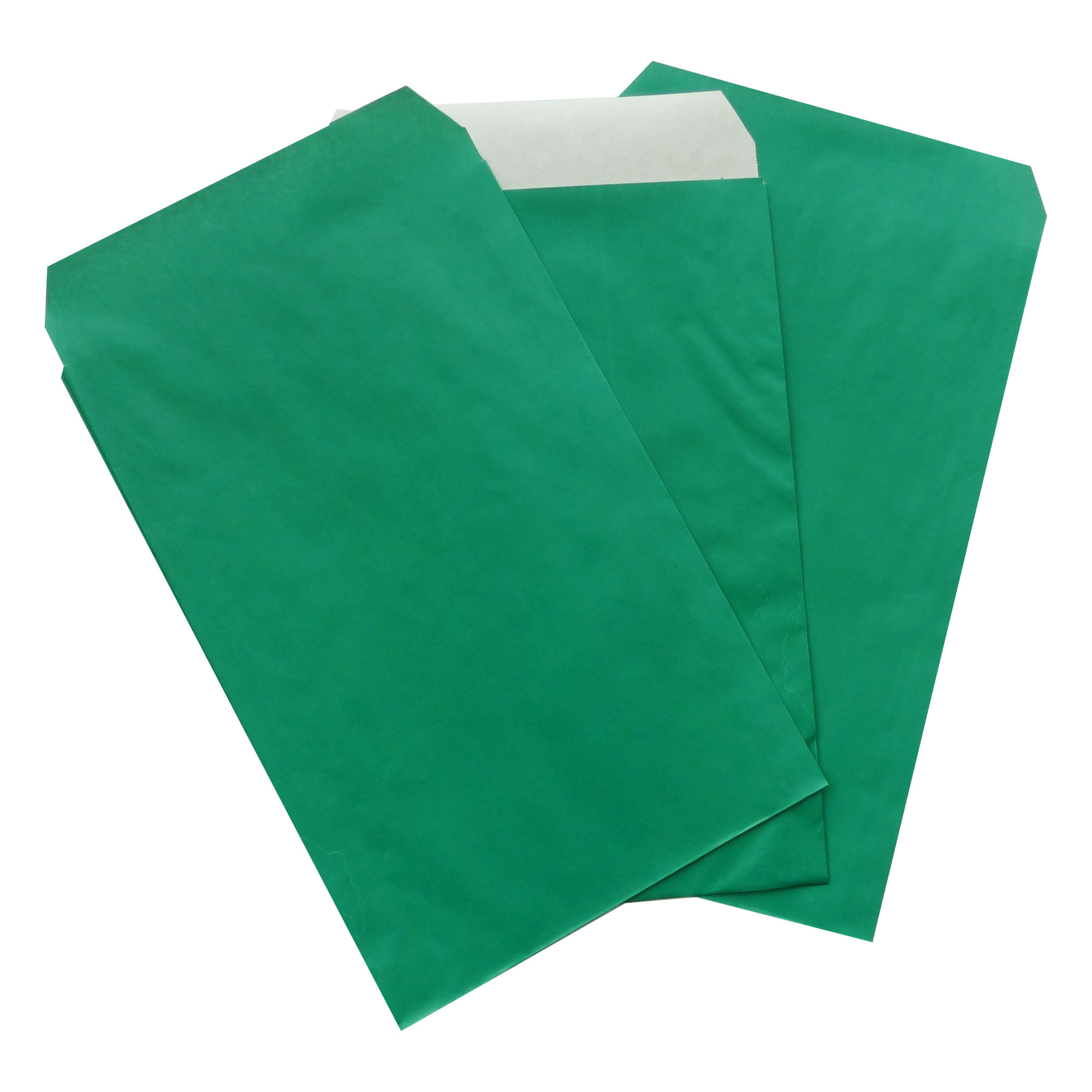 Faltenbeutel, Kraftpapier gebleicht 70g grün, 280 x 55 x 430 + 60 mm, ecken schr.